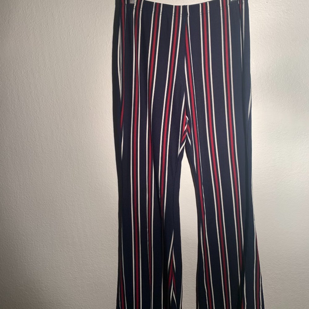 Flare Striped Navy Blue Pants